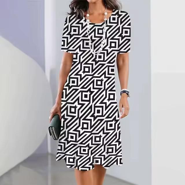 women 3d print short sleeve midi dress plus size holiday beach dresses