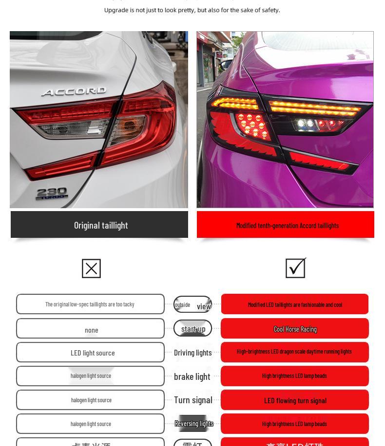Honda Accord 10th Gen Dragon Scale LED Daytime Running Lights with Flowing Turn Signal & Double Reverse Rear Taillight Assembly