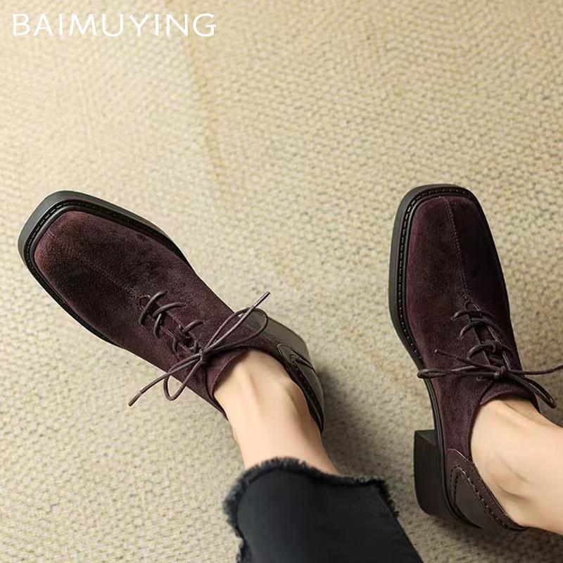 Suede Women Ankle Boots Square Toe High Heels Elehant Shoes Lace Up Chunky Winter Shoes 2025 Trend New Brand Pumps Botas Mujer