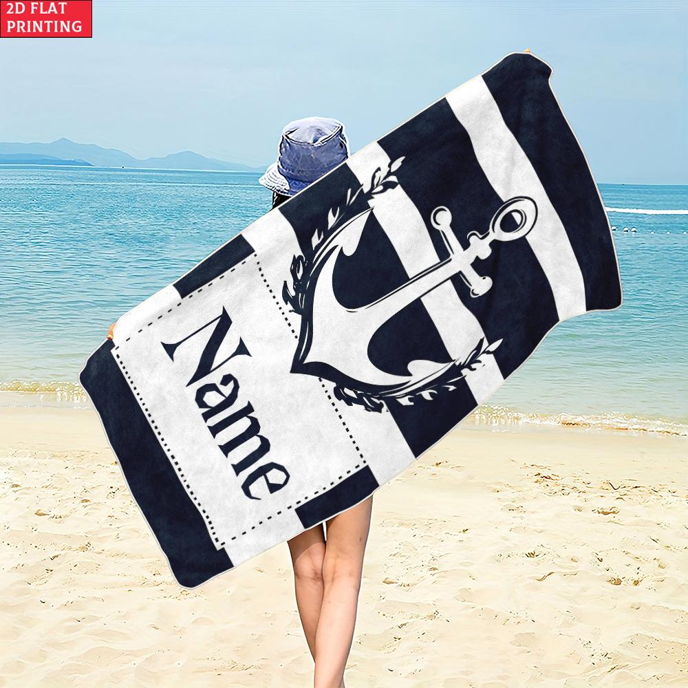 Custom Nautical Anchor Beach Towel Personalized Name Striped Microfiber Bath Towels Soft Quick Dry Swimming Pool Lounger All