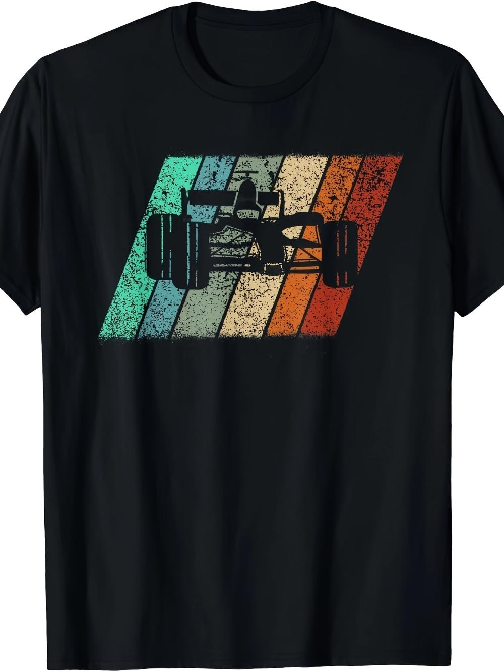 

70s Retro Formula Racing Car T-Shirt Vintage Race Car Silhouette with 70-Year Round Neck Casual Tee Quick-dry Polyester Tee 5XL різнокольоровий