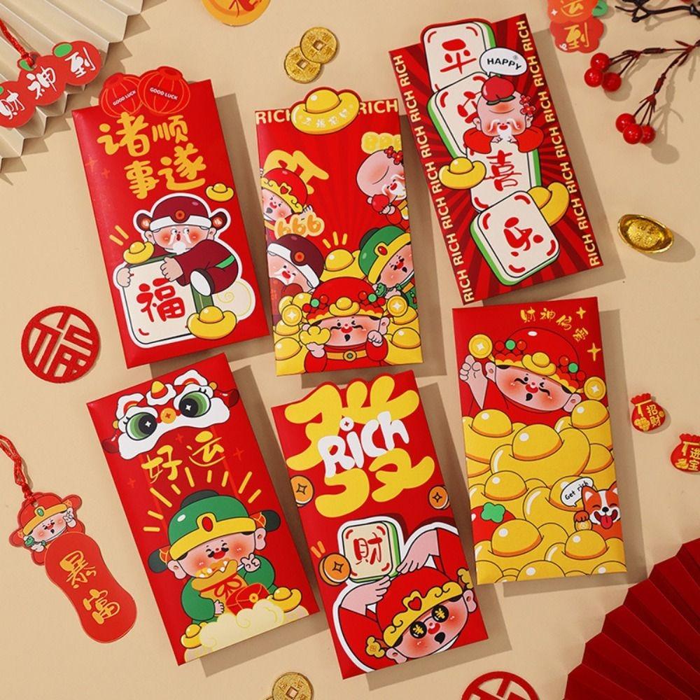 6pcs Chinese Style 2025 Snake Year Red Envelopes Cartoon New Year Money Packets Graduation