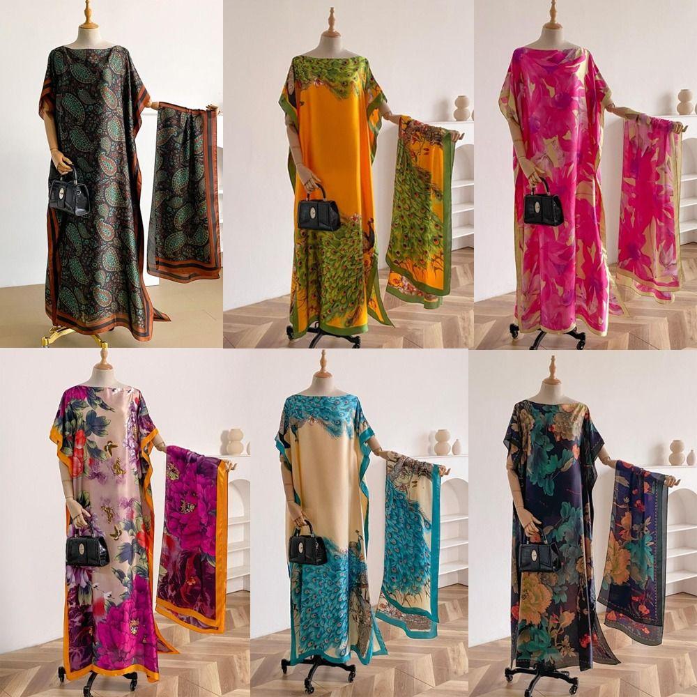 Elegant Print Cape Shawl Floral Butterfly Peacock Cape Shawl Scarf for Beach Vacation
