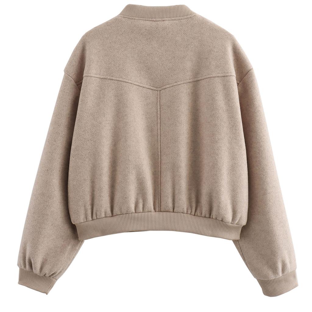 Ladies' Solid Color Fashionable Pocket Long Sleeved Zipper Casual Top  Jacket Jacket