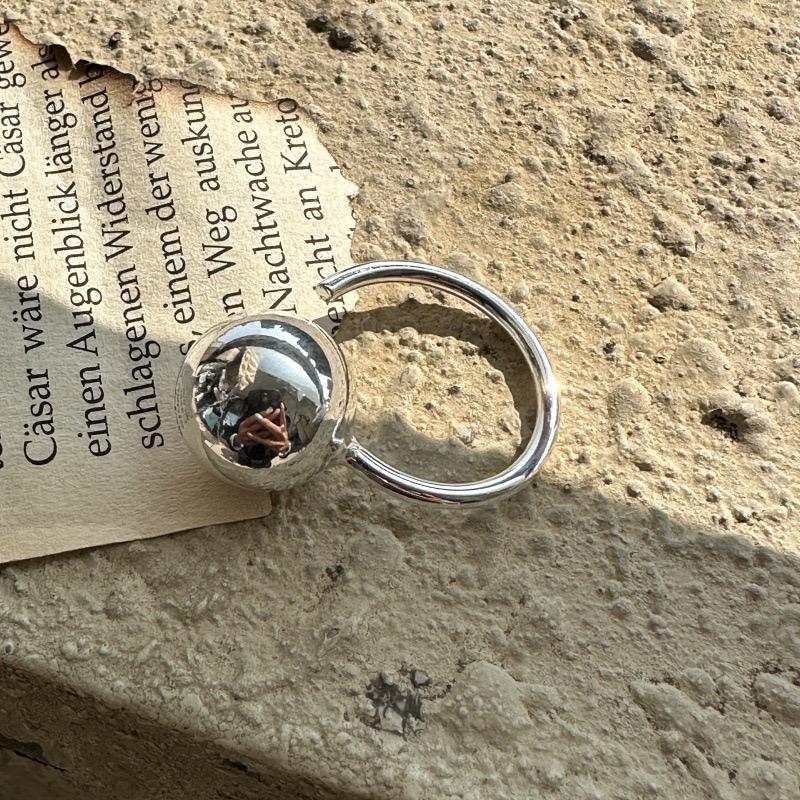 Anelli in Argento Sterling 925 per Donne Coppia Minimalista Fatti a Mano Semplice Retro Anello Sfera Grande Gioielli Raffinati Regalo Previene Allergie