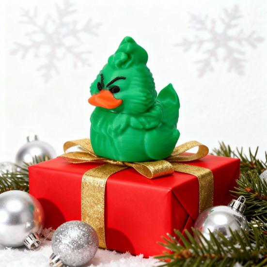 Green Christmas Duck Figurine Collectible Mini Duck Ornament Xmas Centerpiece Duck Figure for Holiday Tables Shelves Decoration
