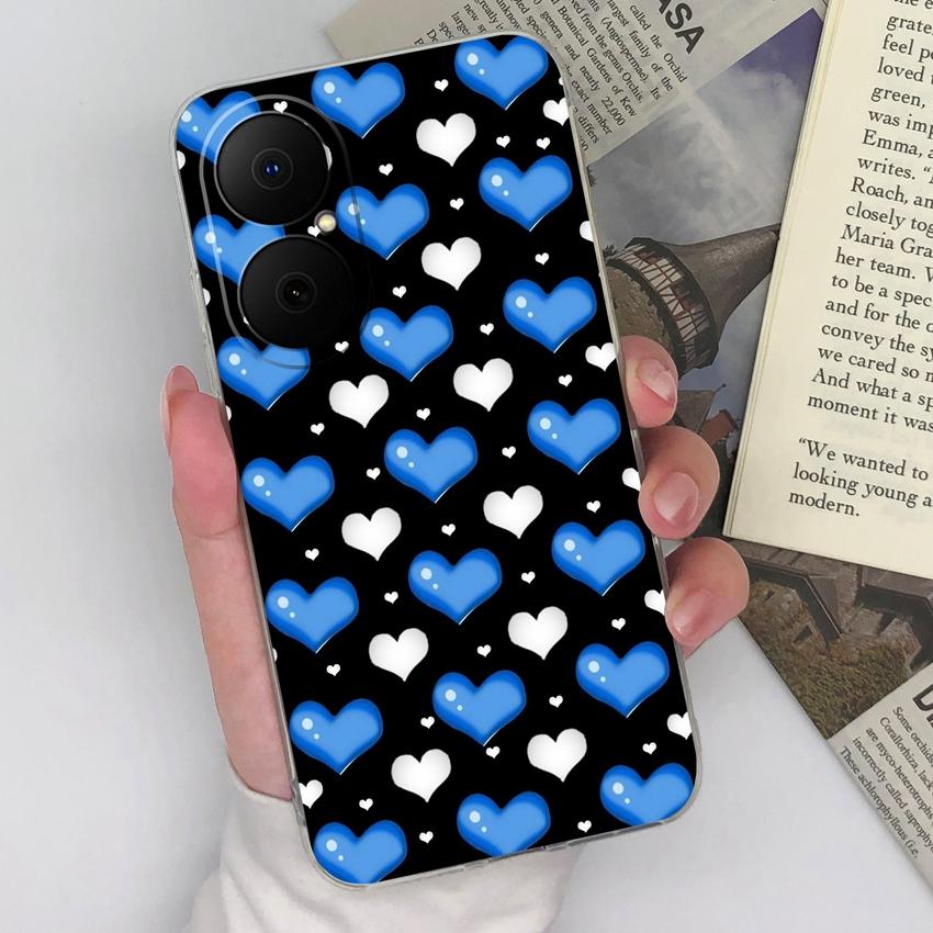 For Huawei Enjoy 80 70x P40 P50 Y5 Y6 Y8p Phone Case Colorful Love Heart Patterns Square Transparent Silicone Dustproof Shell For Huawei Bumper Covers