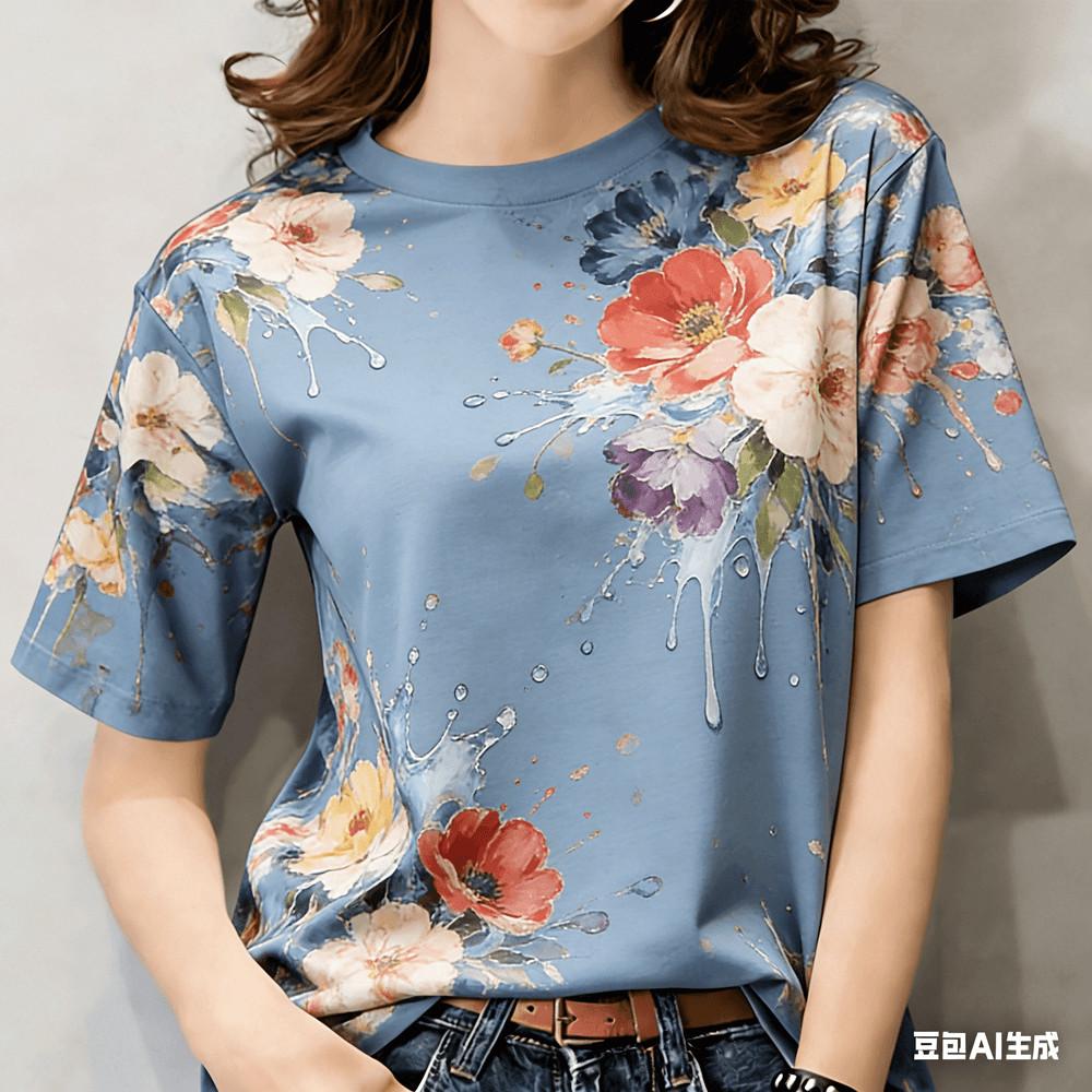 Women's casual printed T-shirt - short sleeved streetwear