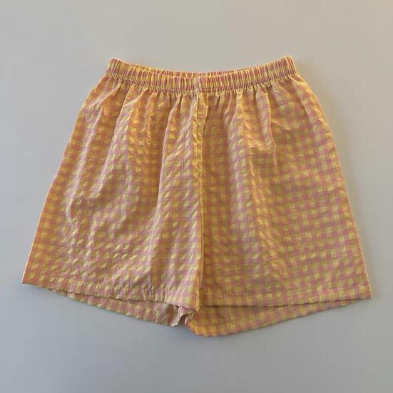 Sommer-Lounge-Shorts, Taille, weites Bein, Print, lockere Freizeitshorts, kariert, elastisch, hohe Passform, Schlafshorts