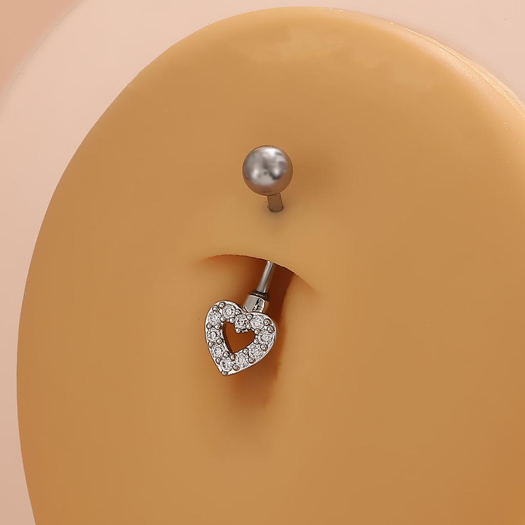 CZ Cross & Heart Belly Button Ring Set, Gold & Silver Tone Dangling Navel Piercing Jewelry