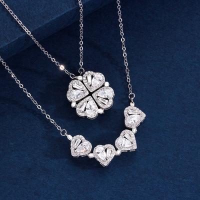 Heart Diamond Four-leaf Clover Necklace Women's Fashion Light Luxury High-end Design Sense a Two-wear Jewelry