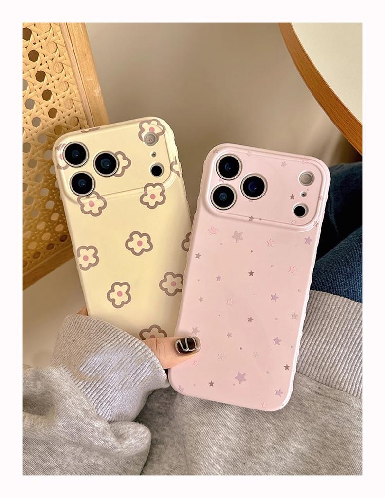 INS Korean Lovely Flowers Cute Star Soft Pink Phone Case for IPhone 13 14 16 15 17 Pro Max Shockproof Protective Back Cover Case
