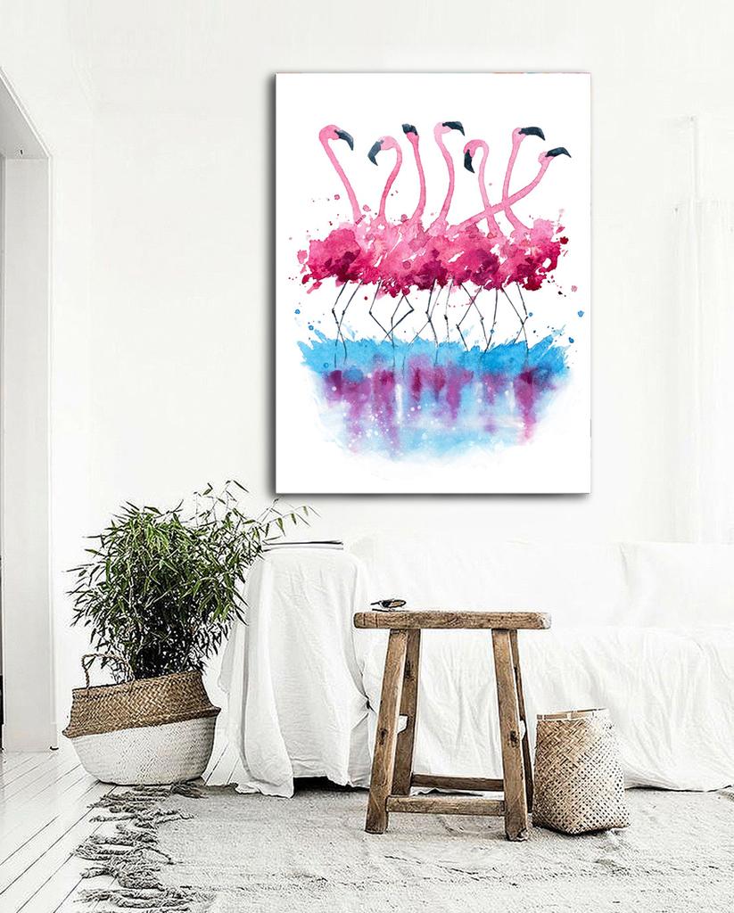 Living Room Decoration Painting Hanging Flamingo Canvas Painting Hotel Club Store Decoration Vertical Frameless Painting Poster