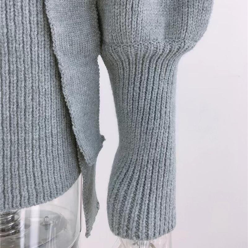 IHUASU Autumn and Winter Tie Temperament Commuter V-neck Jumper Women's Loose Large Size Fashion Knitted Cardigan