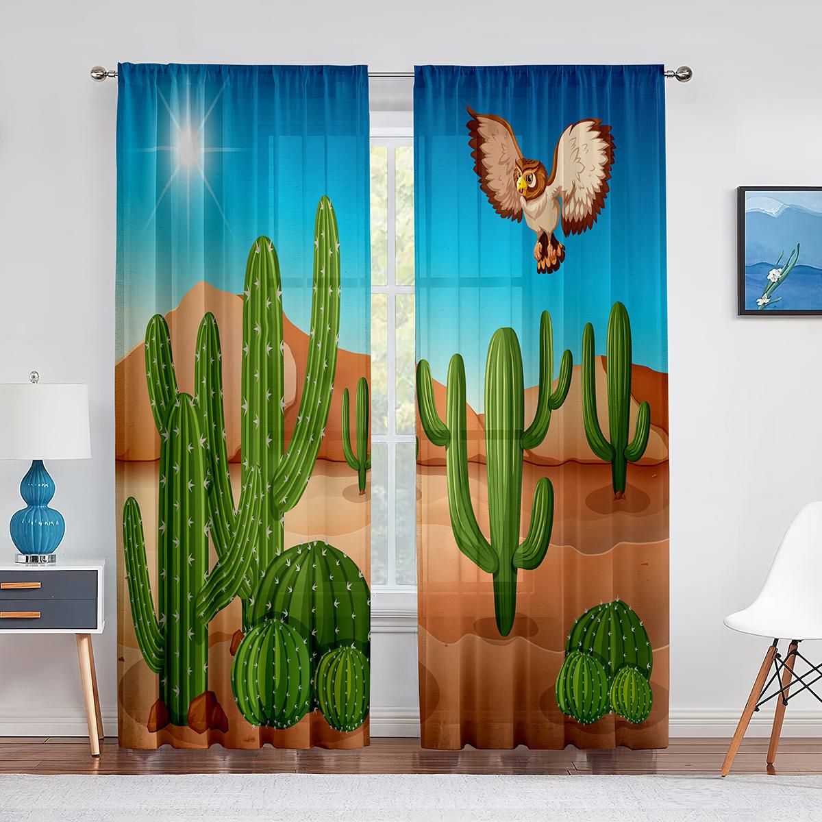 Дикий кактус тропические растения листья прозрачные занавески для гостиной спальни вуаль — фото 3