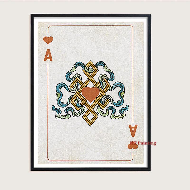 Vintage Poker Ace of Hearts Playing Cards Canvas Painting Queen And King Wall Art Pictures Room Home Club Bar Pub Decor Unframed