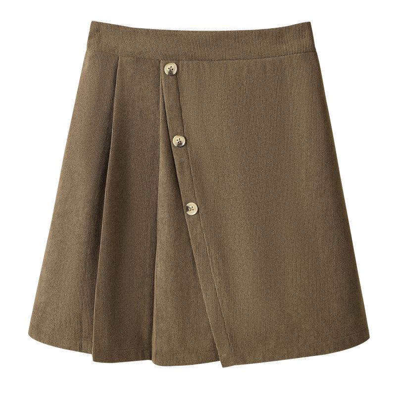 Plus Size Women's Irregular Pleated A-line Skirt with High Waist and Elastic Back - Spring/Autumn