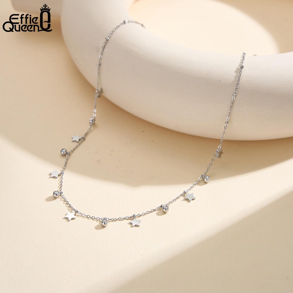 EFFIE QUEEN Stainless Steel Simple Zircon Star Heart Necklace Waterproof Metal Heart Star CZ Collar Choker Chain Jewelry STKN26
