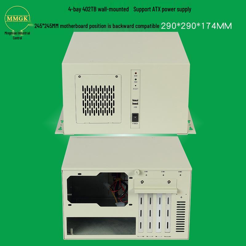 Wall-Mounted 4-Slot ITX CNC Industrial Computer Chassis, Silver-Gray