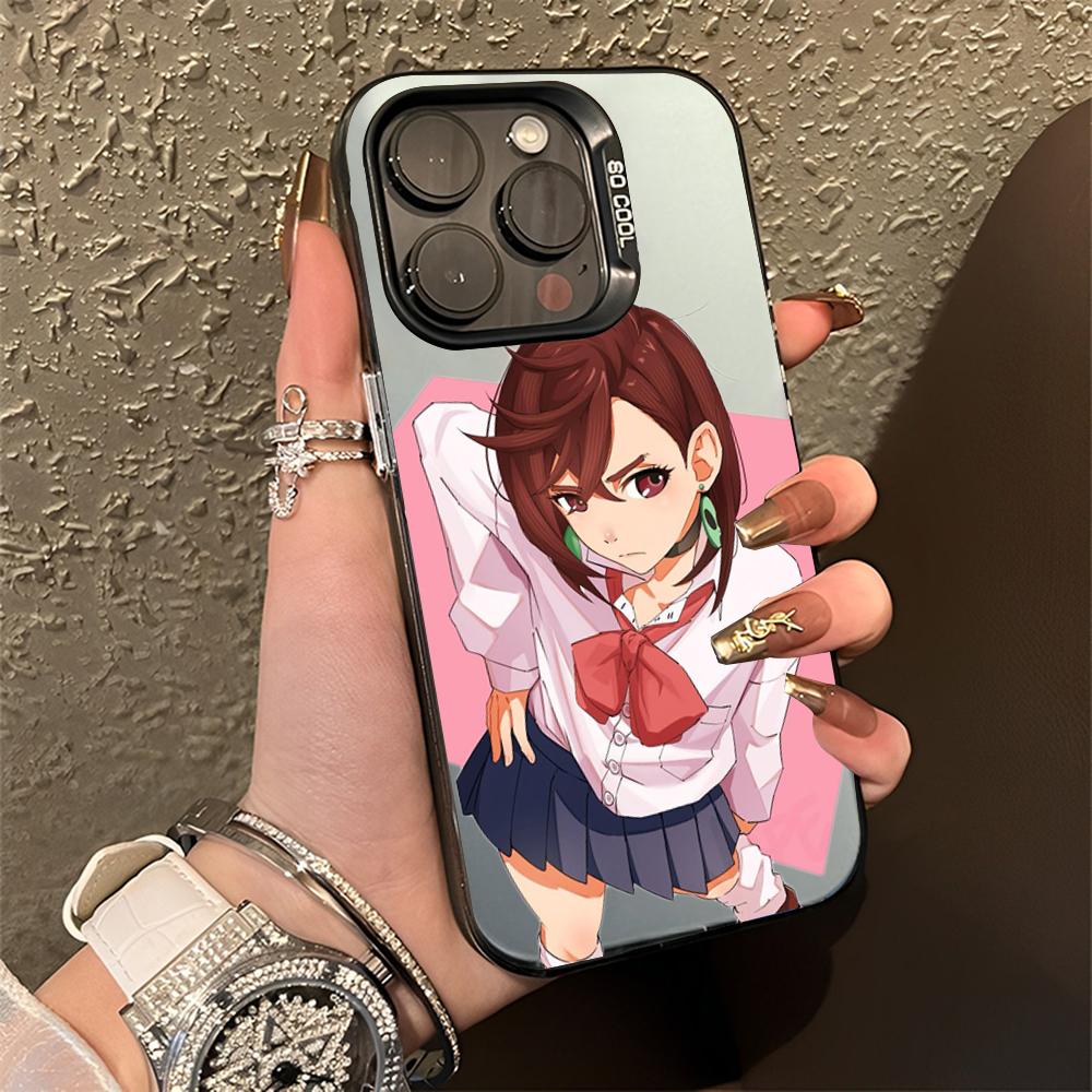 Momo Ayase D-Dandadans Handyhülle Für iPhone 16,15,14,13,12,11,Pro,Max,Plus,Mini,XS,SE Anti-Fall Schwarz Matt Hartes Bumper
