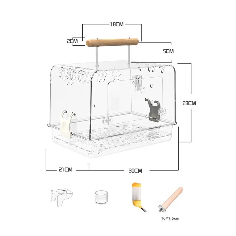 Acrylic Villa Bird Cage Clear and Handle Breathable Lightweight Bird Carrier for Parakeets Small Birds Parrotlets Parrots Parrot