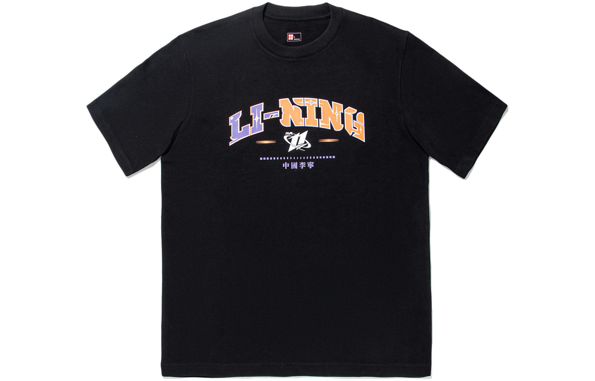Li Ning T Shirts Unisex Black Crew Neck Moderate Straight Fit AHSU235-2 M
