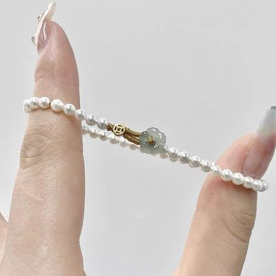 Geldblume Reiskorn Perlenarmband für Damen Mädchen Leichtes Luxusarmband Hochwertiges Temperament Handseil Geschenke