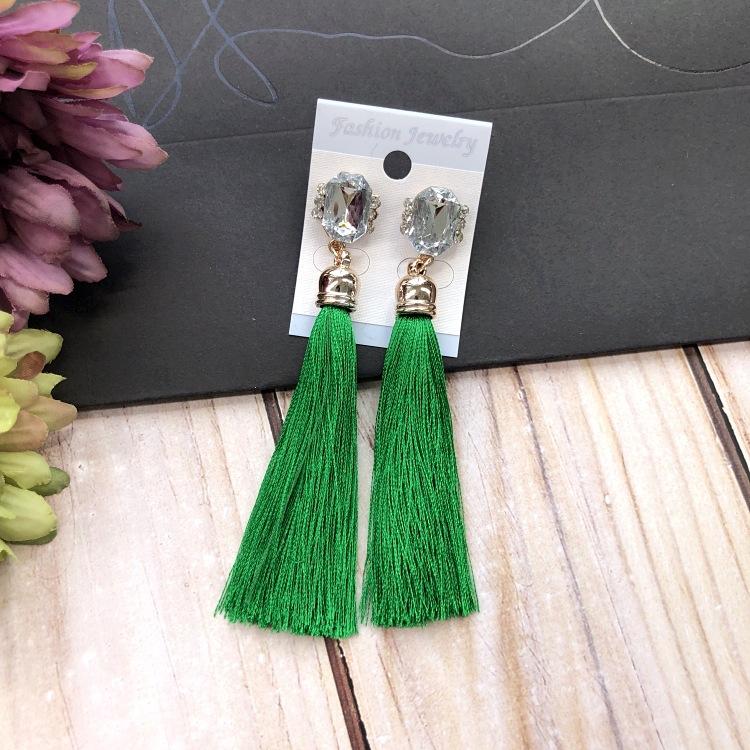 Retro flower gemstone with diamond fringed stud earrings long celebrity temperament earrings women's versatile earrings