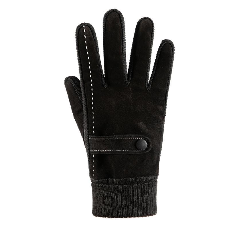 Warm Gloves for Men and Women Pigskin Ribbed Plus Velvet Full Finger Gloves Outdoor Riding Cold Touch Screen Autumn and Winter Gloves