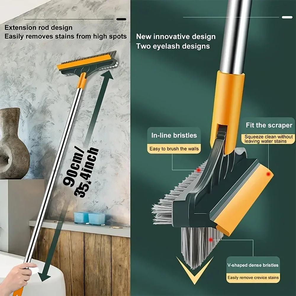 Bathroom Floor Scrub Brush 2 In 1 Cleaning Brush Long Handle Removable Wiper Magic Broom Brush Squeegee Tile Kitchen Cleaning Tools