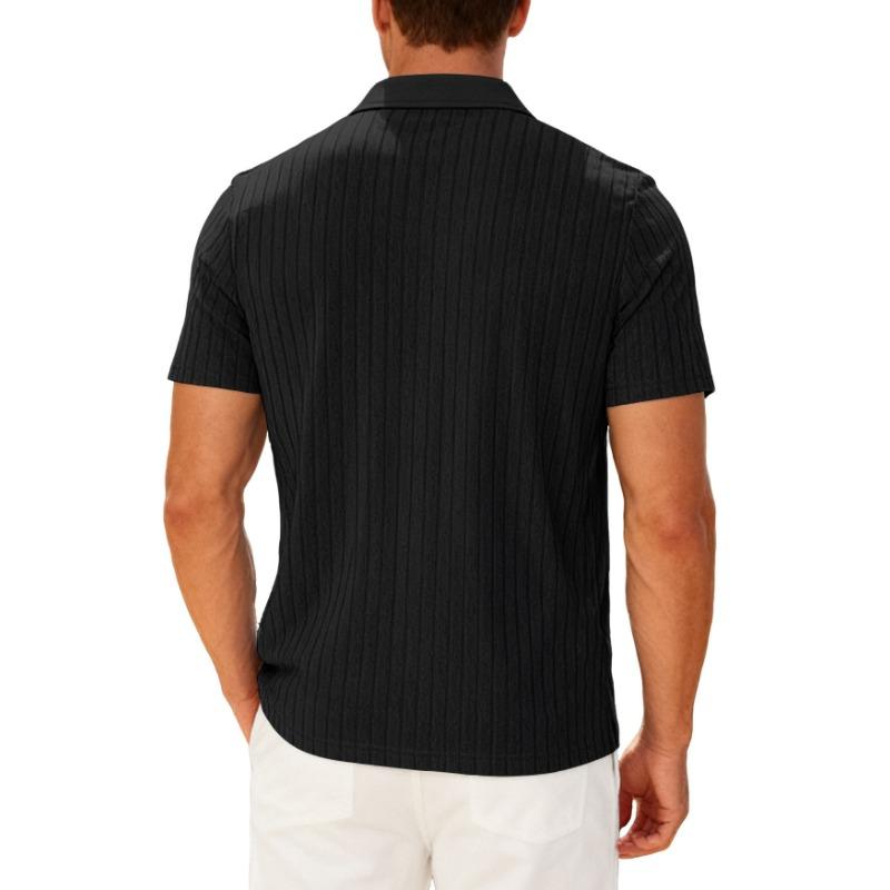 Men's New Summer Casual Breathable Terry Jacquard Lapel Striped Short Sleeve Shirt