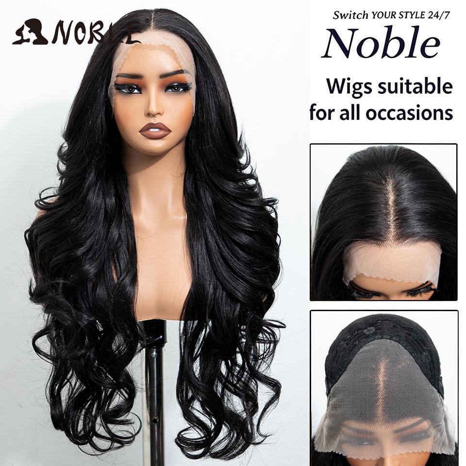 Noble Synthetic Lace Front Wigs For Women 28 Inch Curly Ash Blonde Highlight 13x4 Body Wave Silk Base Lace Wig Cosplay Daily Wig