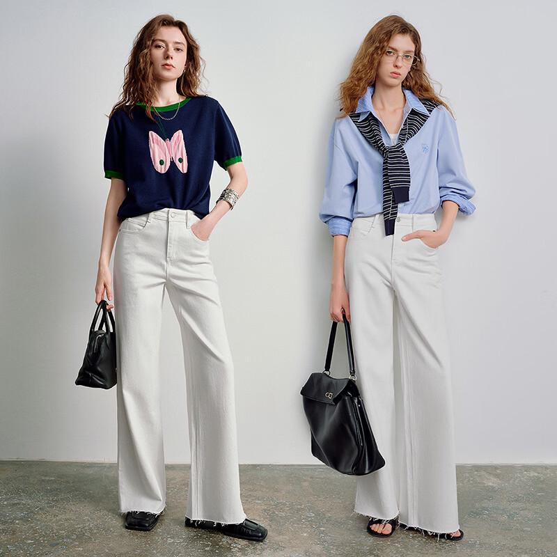 Chuyu Black Label Women's Lycra Stretch Wide-Leg Frayed Hem Jeans