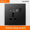 13A British Standard Socket with USB & Type-C Fast Charging, Light Switch, Black Panel for Hong Kong & Macau