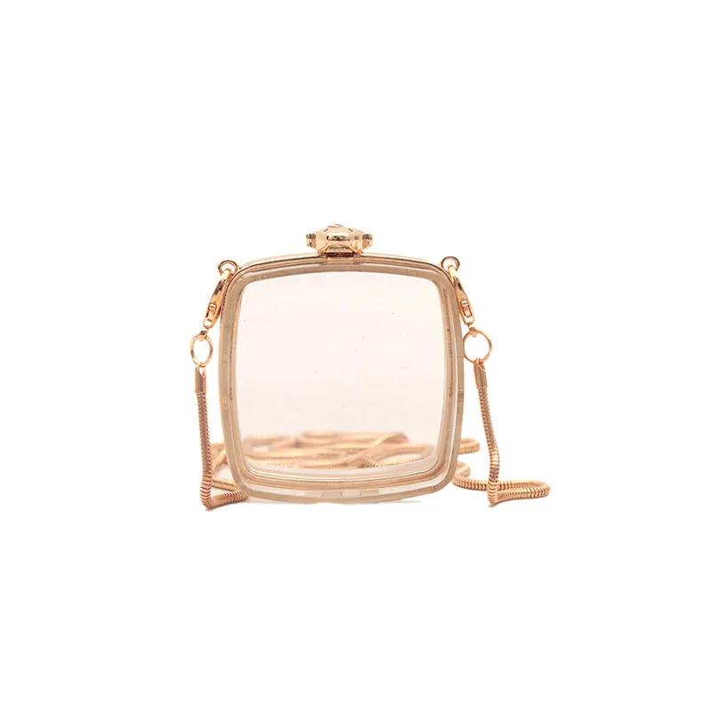 

Women s Love Shaped Chain Diagonal Straddle Bag Gold Lock Buckle Transparent Shoulder Bag 2024 Summer New Crossbody Bag