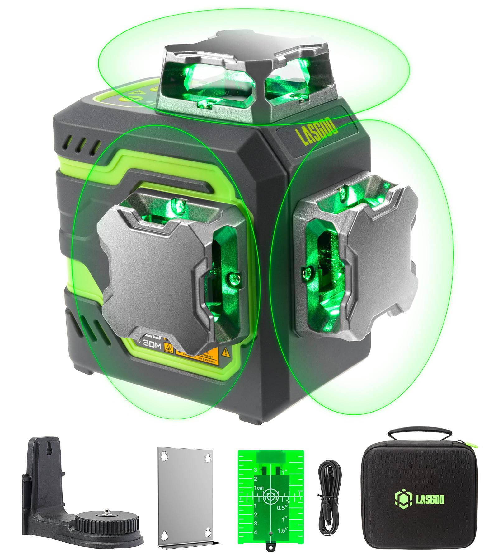 

LasGoo Лазерный уровень с зеленым лучом, перекрестный лазер для подвесной архитектуры, 5200 мАч, аккумуляторный, магнитный вращающийся штатив в комплекте, уровень LG-3DM