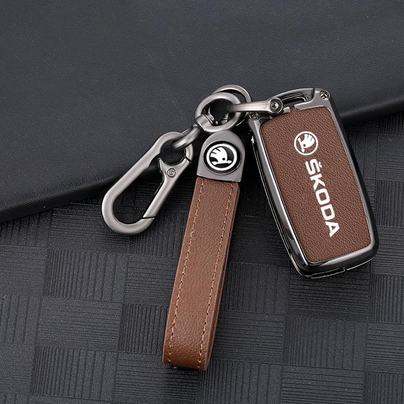 dclaq2 Zinc Alloy Car Key Fob Case Bag For Skoda Octavia A5 A7 Superb Kodiaq Fabia Karoq 2020 2021 Protector Shell Keychain Accessories