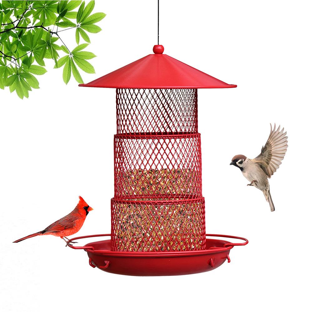 Outdoor Hanging Multi-Layer Squirrel-Proof Hummingbird Wrought Iron Bird Feeder