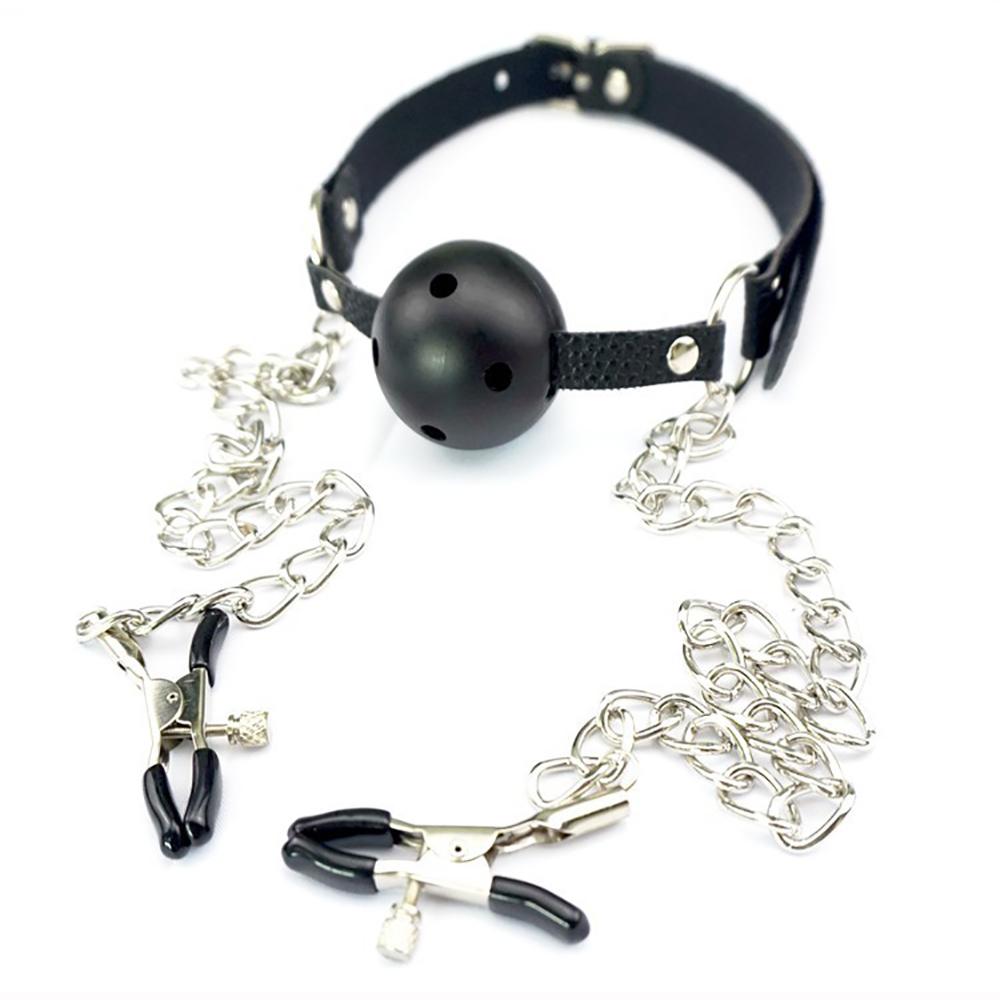 Adult Sex Products  Women's Mouth Stoppers with Chains Breast Clip Props Couples Flirting and Fun Sex Toys SM Sex Tool for Woman