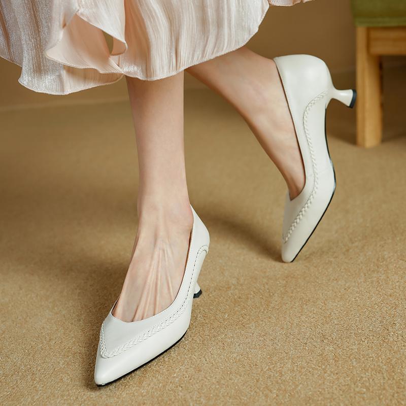 

Fashion 2025 New Spring Women Pumps Pointed Toe High Heel Shoes Genuine Leather Women Shoes Shallow Slip-on Handmade Ladies Shoes 34