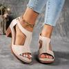 Sandali Estivi Nuovi Moda Europea e Americana Tacco Blocco Punta Aperta Donna Bocca di Pesce Fibbia Tacchi Alti Taglie Grandi Scarpe da Donna Commercio Estero