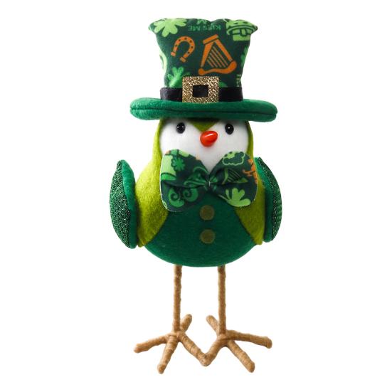 St. Sankt Patricks Dags Gosedjursfågelprydnad Stickad Hög Hatt Klöverbåge Grön Fågelfigur Hållbar Festbordsdekoration