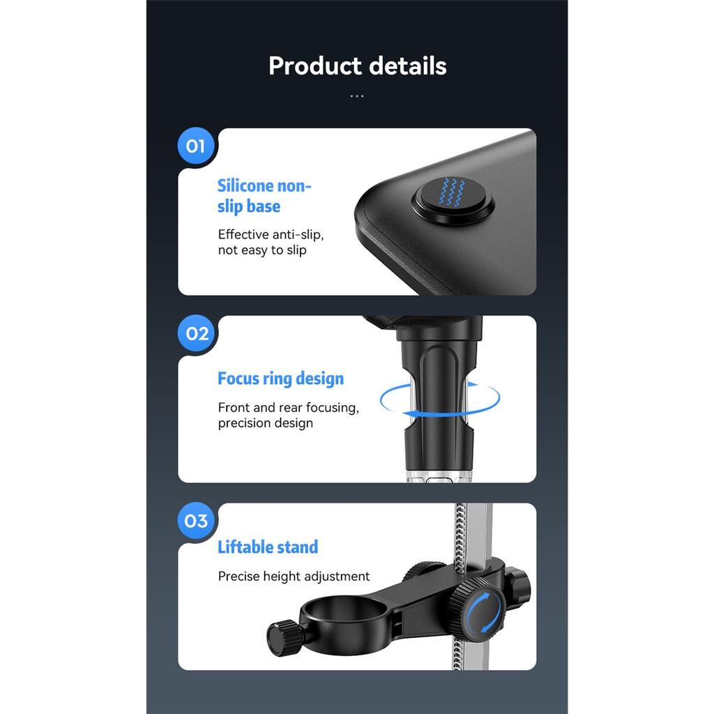 7-inch IPS Digital Microscope, 5MP 1200X Ultra-precision Focus Camera 1080p Video Microscope, 8-light Emitter Diode Lamp