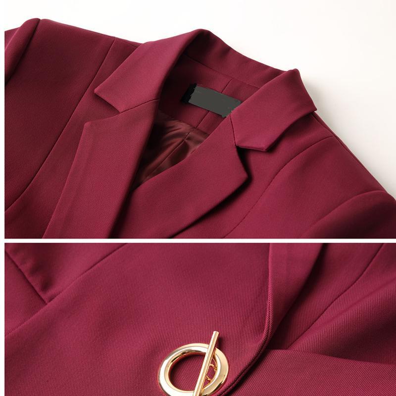 Autumn Office Women's Top Pioneer Solid Long Sleeved Coat Cardigan Button Casual Navy Pendant Slim Fit Women's Wine Red Jacket