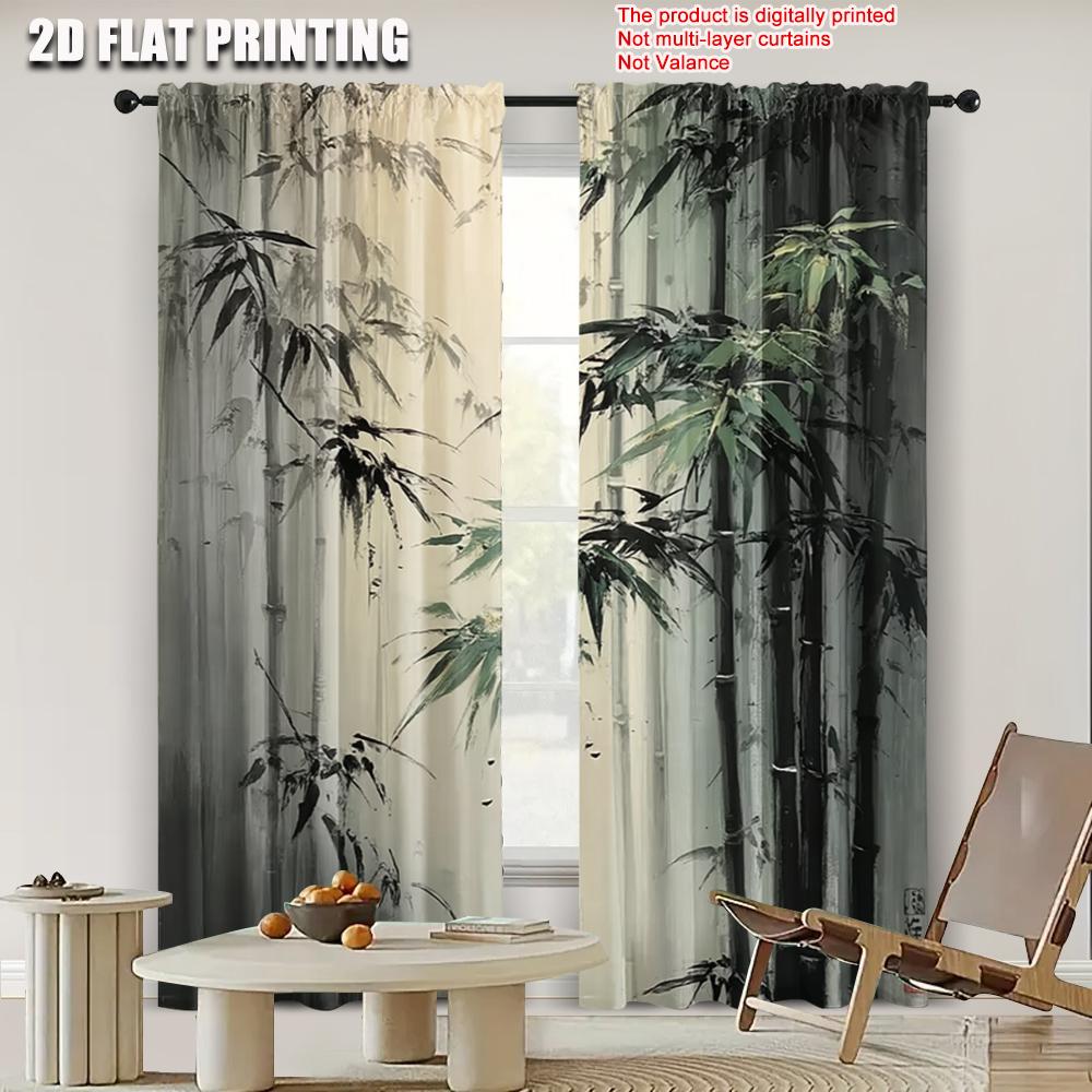 2pcs 2D flat printing Curtain Bamboo 100% Polyester Without Electricity Spring Party & Holiday Decor Perfect for aesthetic room