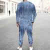 Men Plus Size White Printed Two Piece Set Round Neck Long Sleeve Top Cuffed Pants