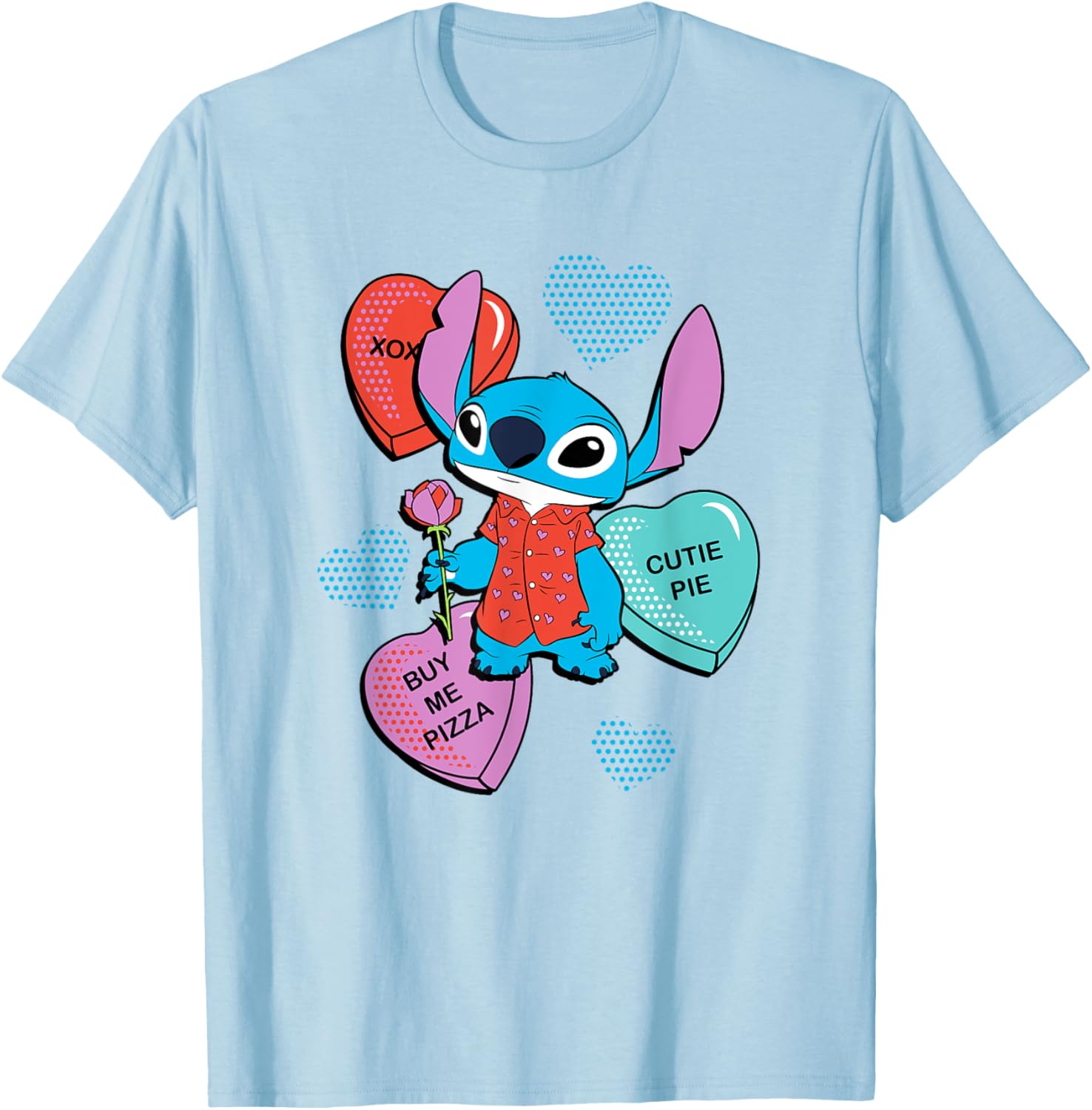 Hot Fashion Casual Disney Stitch Funny Candy Hearts Valentine s Day T-Shirt S-4XL Summer L baby голубой