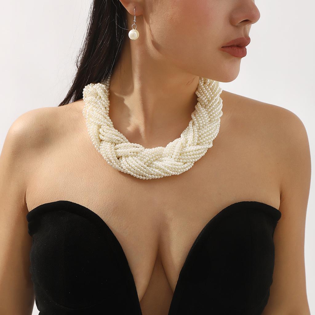 Cross-border Elegant Pearl Alloy Earrings Necklace Classic Luxury Design Office/Career Fashion Banquet Wedding Bridal Jewelry