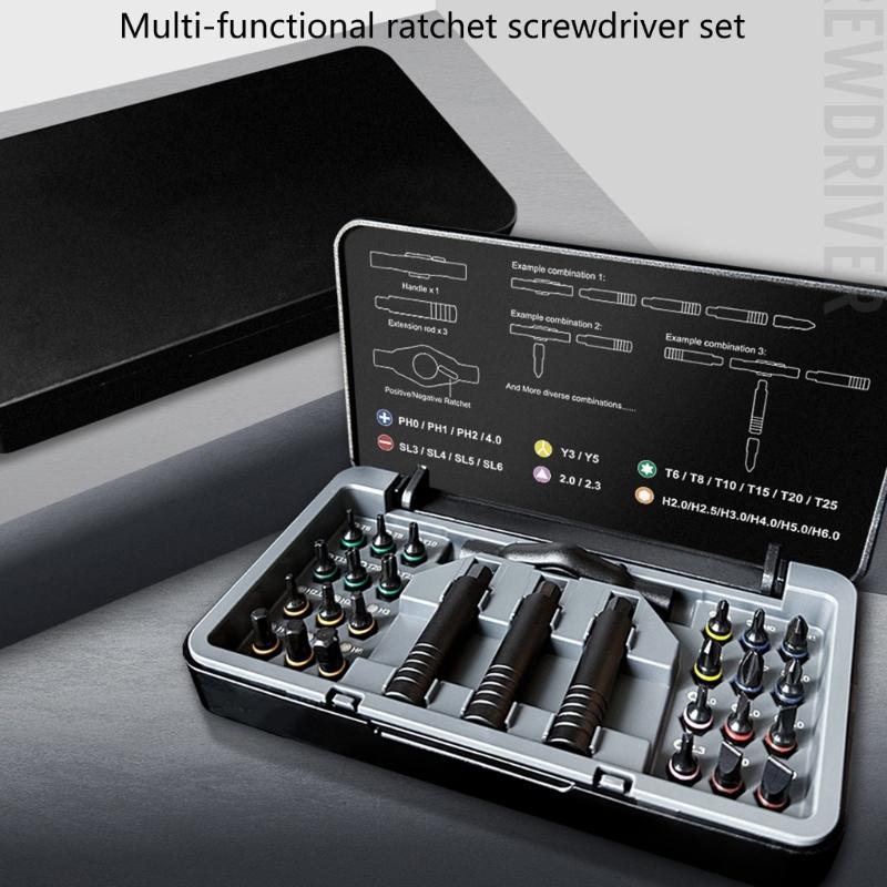 Ratchet Screwdriver Set 24 In 1 Ergonomic Nonslip Handle Magnetic Bit For Detailed Electronic Repair Work