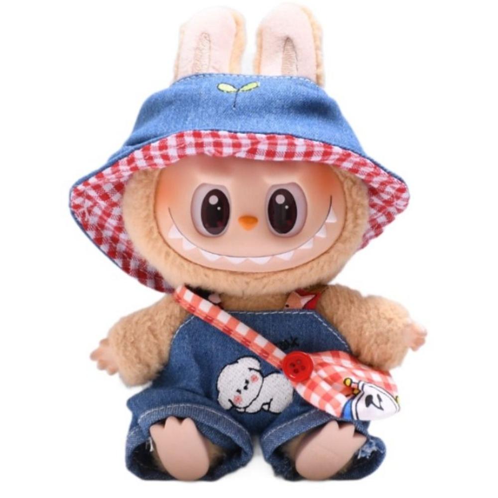 

Plaid Sitting Labubu Time Cloth Blue Jeans 17cm Plush Dolls Clothes Kids Girls Toys Style 1